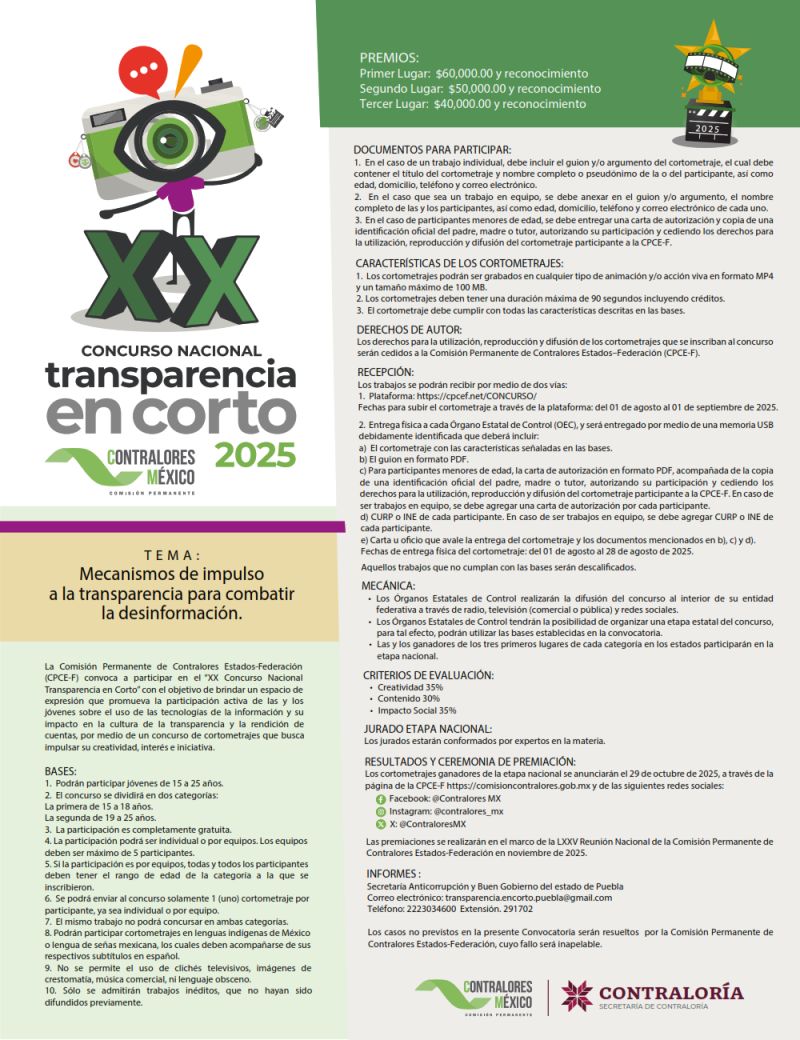 CONVOCATORIA DEL XX CONCURSO NACIONAL DE TRANSPARENCIA EN CORTO 2025