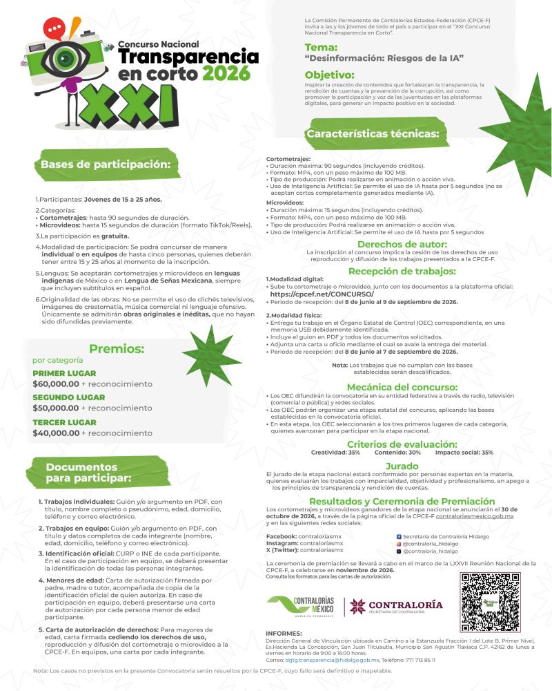 Convocatoria del XXI Concurso Nacional de Transparencia en Corto con el tema “Desinformación: Riesgo