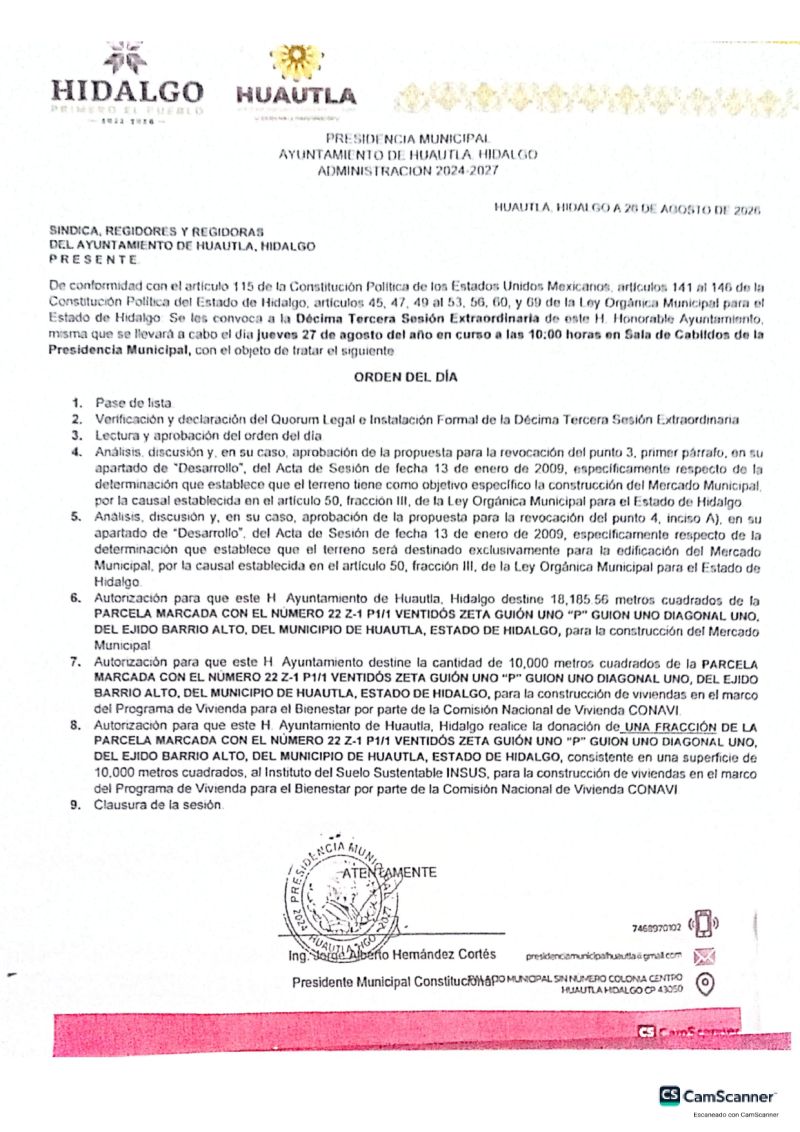 CONVOCATORIA DE LA DÉCIMA TERCERA SESIÓN EXTRAORDINARIA